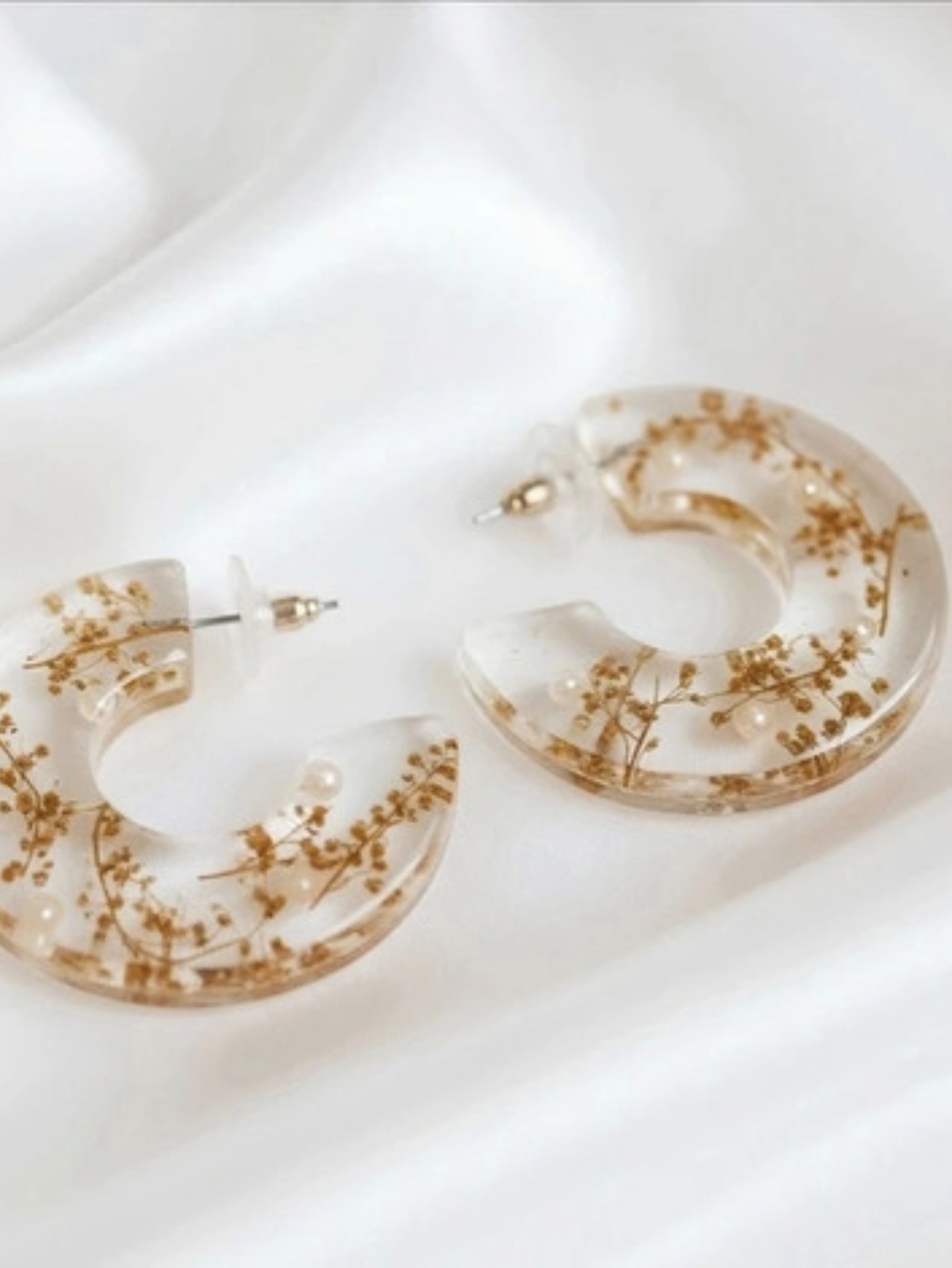 Floral Clear & Gold Hoop Earrings